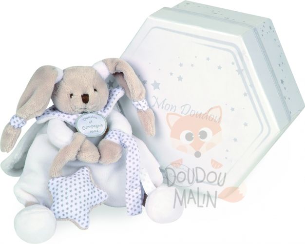  céleste lapin pantin hochet attache sucette blanc gris étoile 